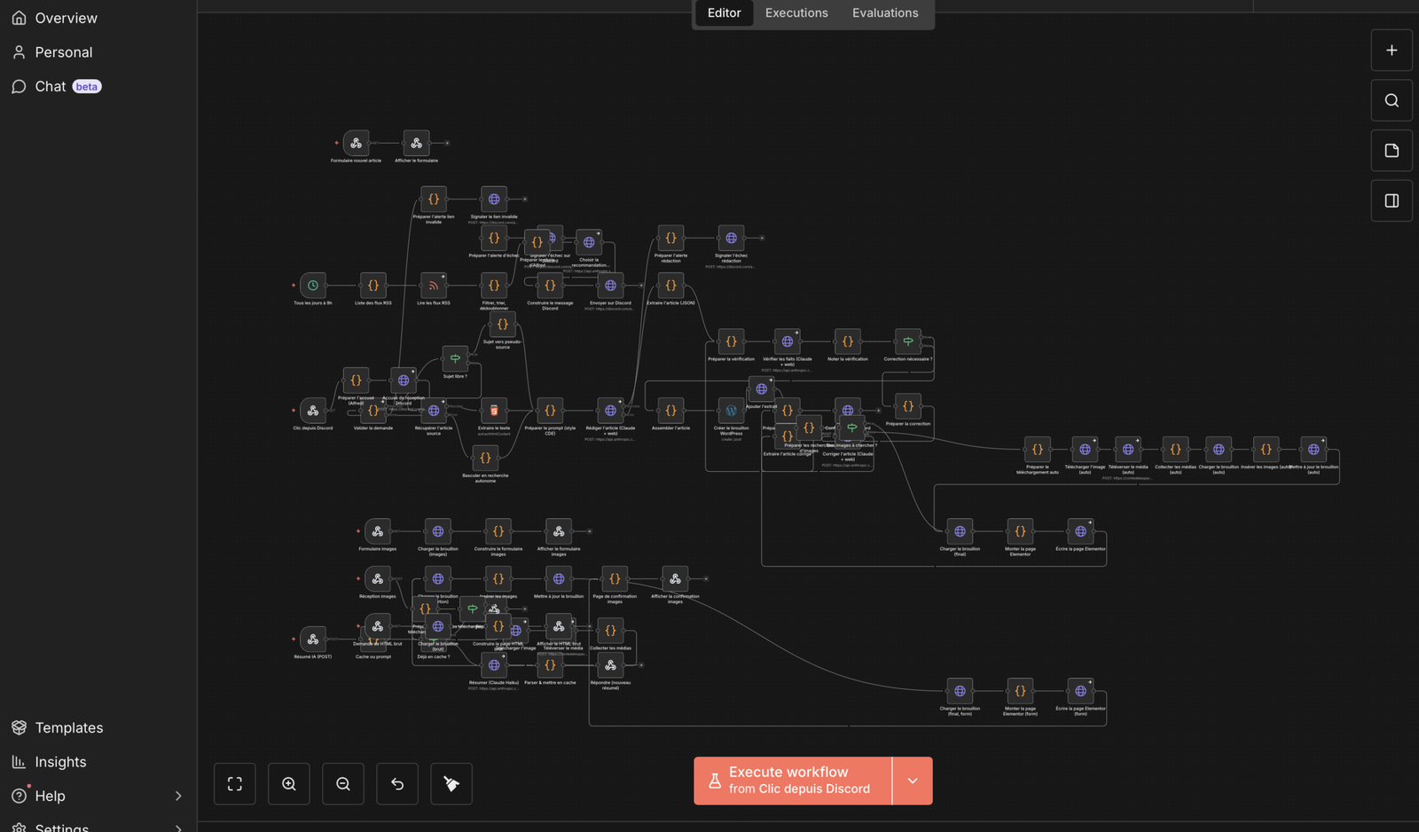 Vue d'ensemble du workflow n8n de Conte de l'Espace